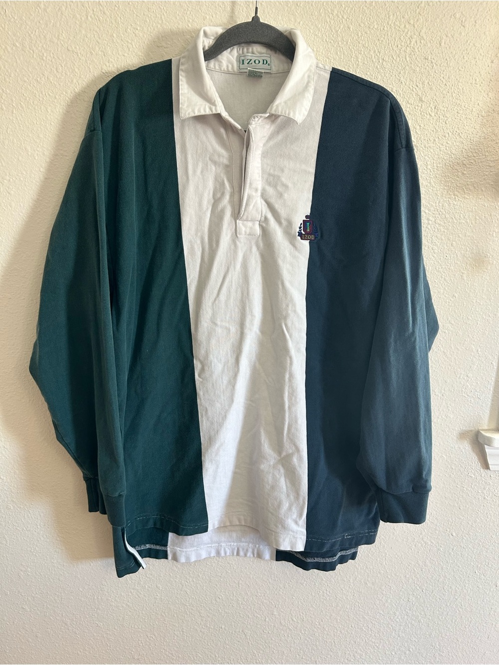 Vintage IZOD Striped Rugby Polo 100% Cotton Long Sleeve Mens Size L